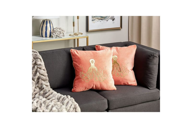 Prydnadskuddar Laminaria set om 2 Rött/guld - Rött/guld - Utemöbler & utemiljö - Dynor - Utomhuskuddar