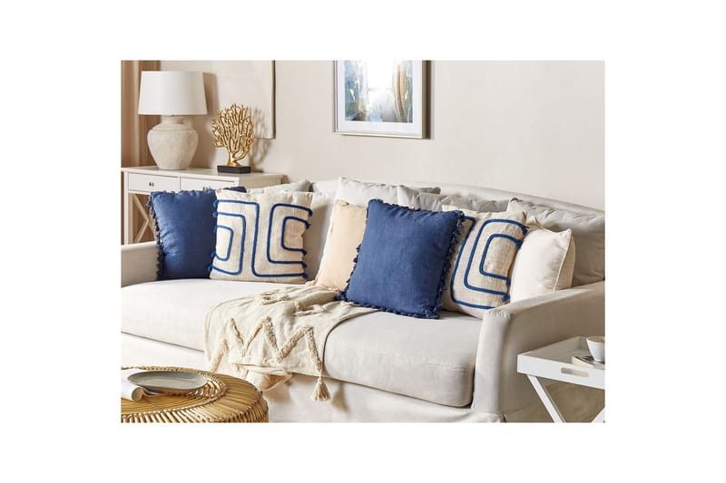 Prydnadskuddar Pleione set om 2 Beige/blå - Beige/blå - Utemöbler & utemiljö - Dynor - Utomhuskuddar