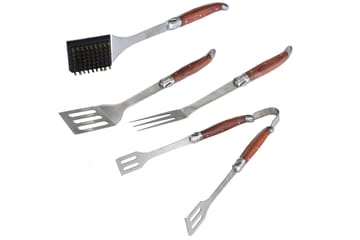 Grillverktyg - 4 delar - Trä|Silver - Utemöbler & utemiljö - Grill & utekök - Grilltillbehör