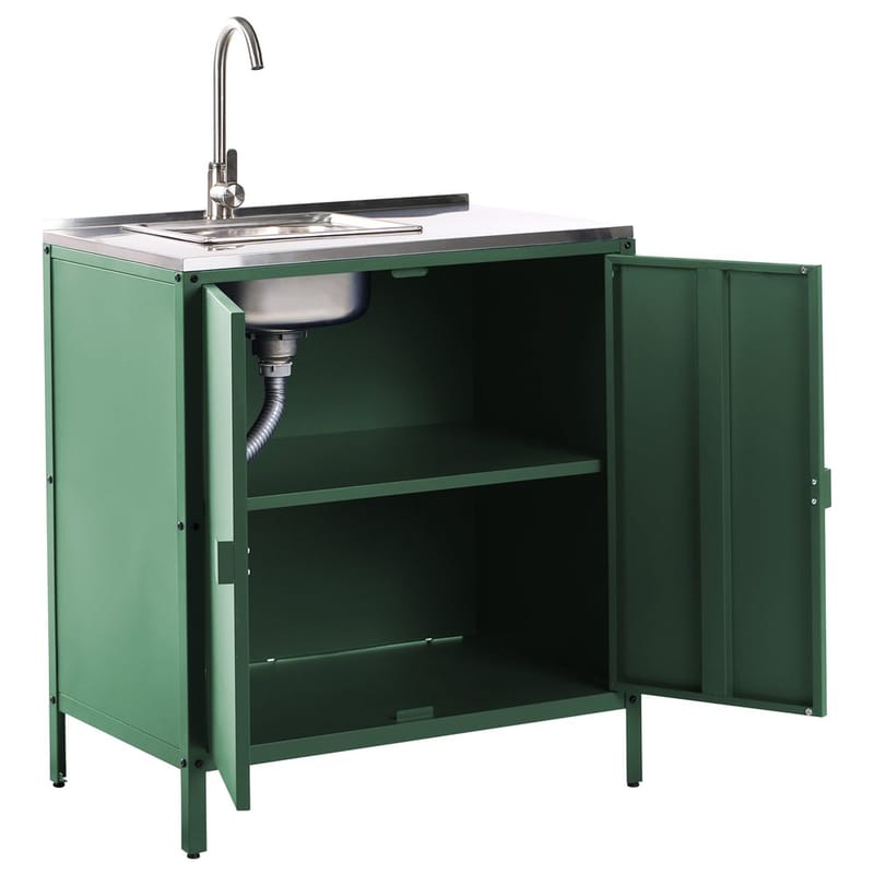 2-delat utekök med vask 2 dörrar Vilama - Grön, Silver - Utemöbler & utemiljö - Grill & utekök - Utekök - Kompletta utekök
