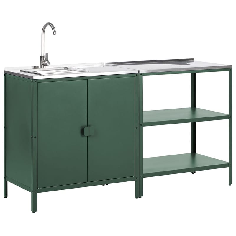 2-delat utekök med vask 2 dörrar Vilama - Grön, Silver - Utemöbler & utemiljö - Grill & utekök - Utekök - Kompletta utekök