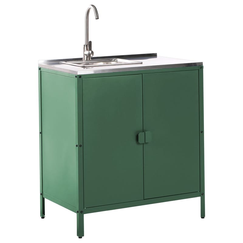 2-delat utekök med vask 2 dörrar Vilama - Grön, Silver - Utemöbler & utemiljö - Grill & utekök - Utekök - Kompletta utekök