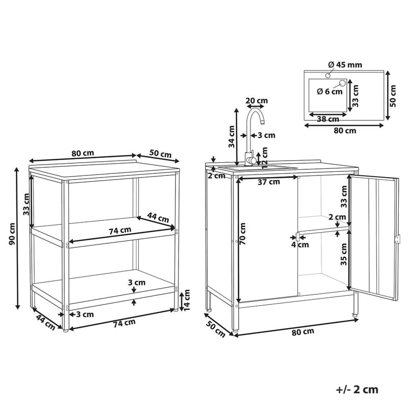 2-delat utekök med vask 2 dörrar Vilama - Vit, Silver - Utemöbler & utemiljö - Grill & utekök - Utekök - Kompletta utekök