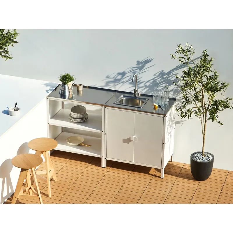 2-delat utekök med vask 2 dörrar Vilama - Vit, Silver - Utemöbler & utemiljö - Grill & utekök - Utekök - Kompletta utekök