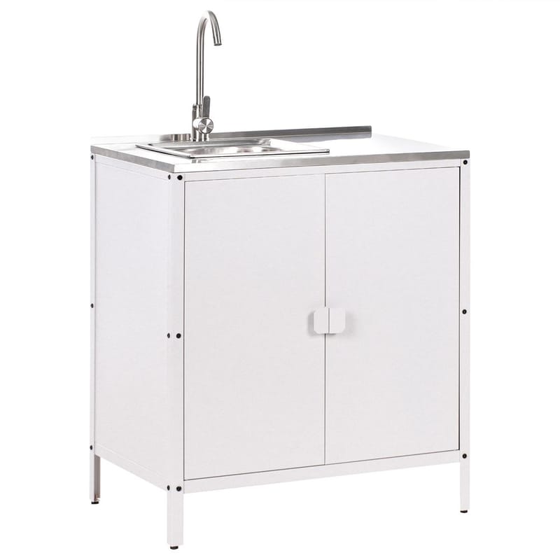 2-delat utekök med vask 4 dörrar Vilama - Vit, Silver - Utemöbler & utemiljö - Grill & utekök - Utekök - Kompletta utekök
