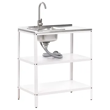 3-delat utekök med vask 2 dörrar Vilama - Vit, Silver - Utemöbler & utemiljö - Grill & utekök - Utekök - Kompletta utekök