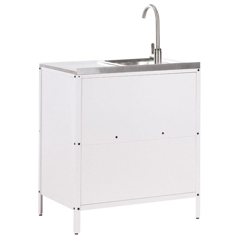 3-delat utekök med vask 4 dörrar Vilama - Vit, Silver - Utemöbler & utemiljö - Grill & utekök - Utekök - Kompletta utekök