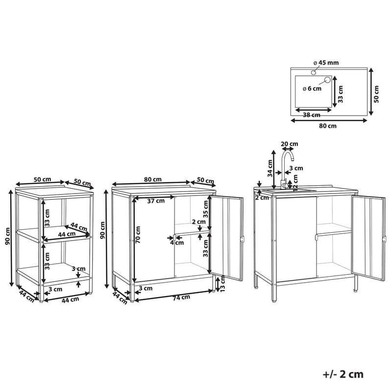 3-delat utekök med vask 4 dörrar Vilama - Vit, Silver - Utemöbler & utemiljö - Grill & utekök - Utekök - Kompletta utekök