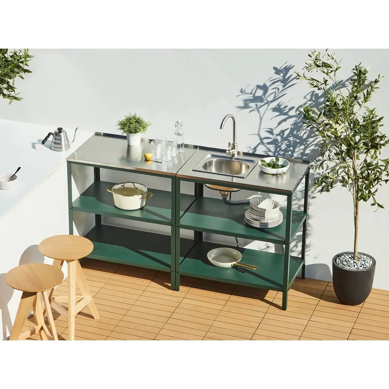 Köksö med vask Vilama - Grön, Silver - Utemöbler & utemiljö - Grill & utekök - Utekök - Kompletta utekök