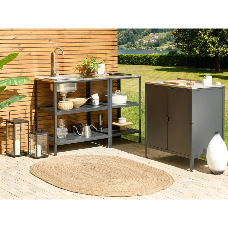 Köksö med vask Vilama - Svart, Silver - Utemöbler & utemiljö - Grill & utekök - Utekök - Kompletta utekök