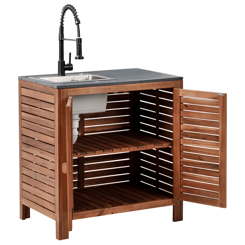 Köksskåp med Vask För Utomhusbruk Brucoli Akaciaträ 80 cm - Brun/Grå/Svart/Silver - Utemöbler & utemiljö - Grill & utekök - Utekök - Kompletta utekök