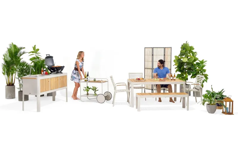 Portals Utekök 174 cm - Vit/trä - Utemöbler & utemiljö - Grill & utekök - Utekök - Kompletta utekök