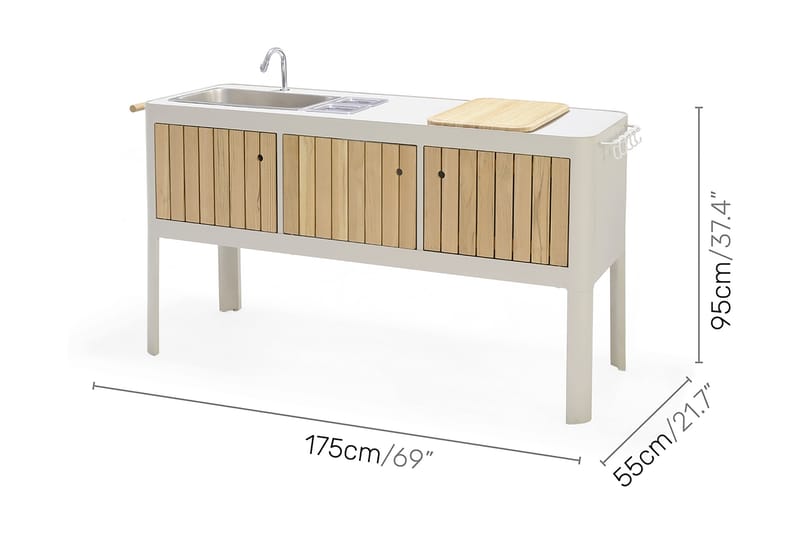 Utekök Portals 174 cm - Vit/trä - Kompletta utekök