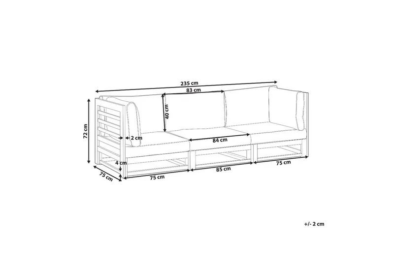 3-sitssoffa Trani Ljus trä/grått/beige, Ja - Ljus trä/grått/beige, Ja - Utemöbler & utemiljö - Loungemöbler - Loungesoffor