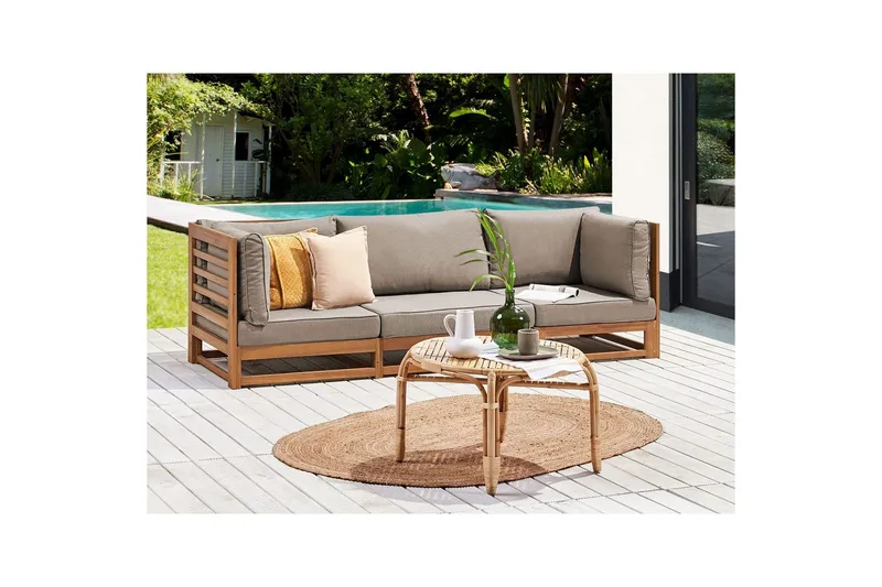 3-sitssoffa Trani Ljus trä/grått/beige, Ja - Ljus trä/grått/beige, Ja - Utemöbler & utemiljö - Loungemöbler - Loungesoffor