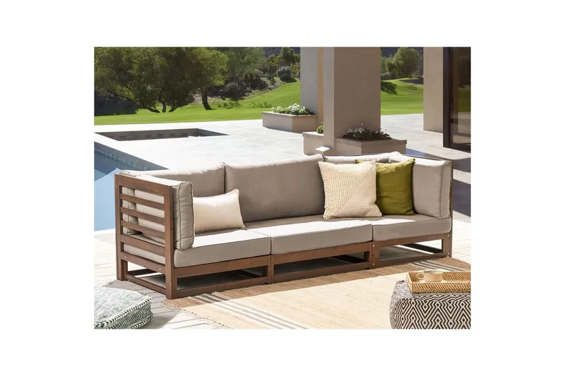 3-sitssoffa Trani Mörkt trä/grått/Taupe, Ja - Mörkt trä/grått/Taupe, Ja - Utemöbler & utemiljö - Loungemöbler - Loungesoffor