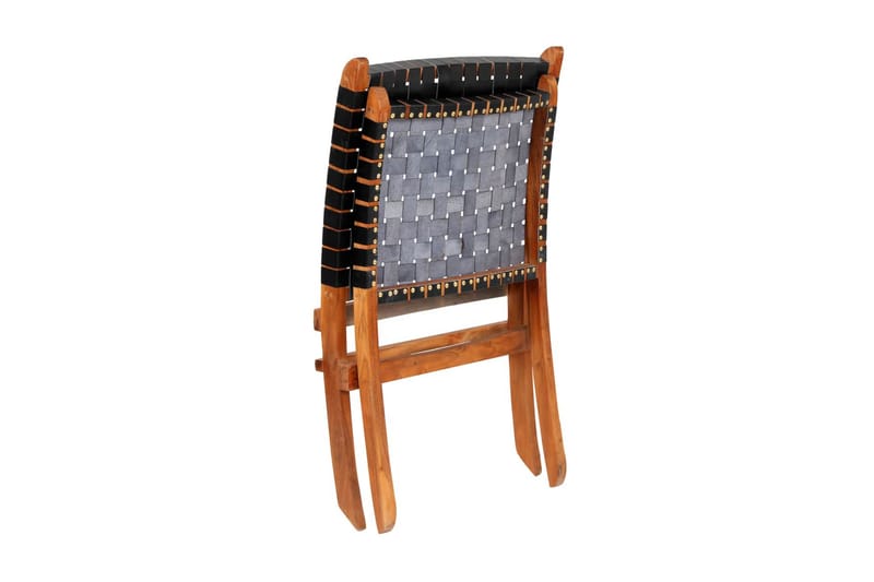 Hopfällbar stol flätad svart äkta läder - Svart - Utefåtölj & loungefåtölj - Loungestol utomhus