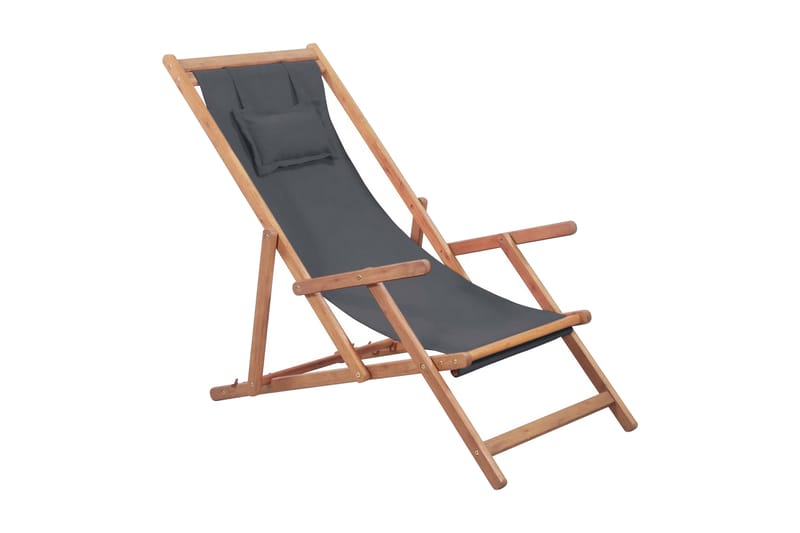 Hopfällbar strandstol tyg och träram grå - Grå - Utefåtölj & loungefåtölj - Loungestol utomhus