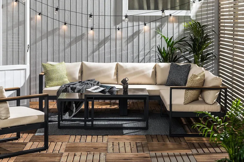 Aspvik Loungegrupp - Svart / Beiga dynor - Utemöbler & utemiljö - Loungemöbler - Loungeset & loungegrupp