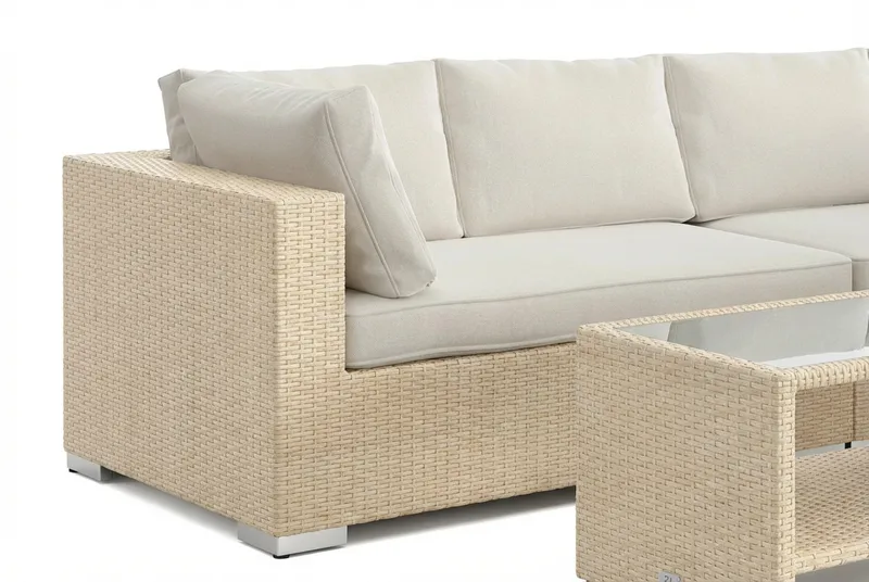 Bahamas L-formad utesoffa höger, 6-sits med bord och hylla - Beige - Utemöbler & utemiljö - Loungemöbler - Loungeset & loungegrupp