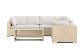 Bahamas L-formad utesoffa höger, 6-sits med bord och hylla - Beige - Utemöbler & utemiljö - Loungemöbler - Loungeset & loungegrupp