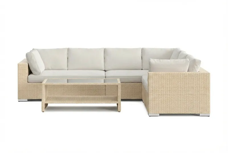 Bahamas L-formad utesoffa höger, 6-sits med bord och hylla - Beige - Utemöbler & utemiljö - Loungemöbler - Loungeset & loungegrupp