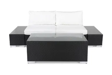 Bahamas Liten Loungegrupp Utomhus - 2-sits Litet Loungeset i Konstrotting för Altan och Balkong - Svart / Vita dynor - Utemöbler & utemiljö - Loungemöbler - Loungeset & loungegrupp