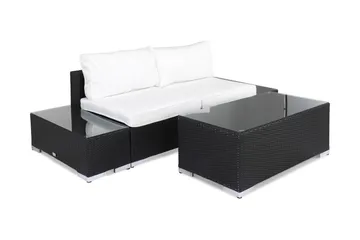 Bahamas Liten Loungegrupp Utomhus - 2-sits Litet Loungeset i Konstrotting för Altan och Balkong - Svart / Vita dynor - Utemöbler & utemiljö - Loungemöbler - Loungeset & loungegrupp