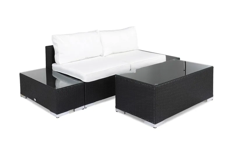 Bahamas Liten Loungegrupp Utomhus - 2-sits Litet Loungeset i Konstrotting för Altan och Balkong - Svart / Vita dynor - Utemöbler & utemiljö - Loungemöbler - Loungeset & loungegrupp