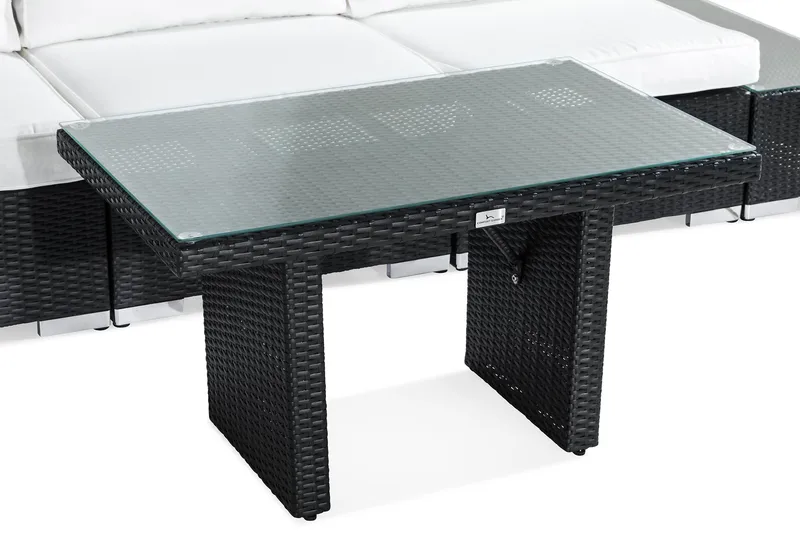 Bahamas Liten Loungegrupp Utomhus - 3-sits Litet Loungeset i Konstrotting för Uteplats och Balkong - Svart / Vita dynor - Utemöbler & utemiljö - Loungemöbler - Loungeset & loungegrupp