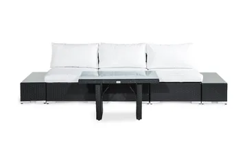 Bahamas Liten Loungegrupp Utomhus - 3-sits Litet Loungeset i Konstrotting för Uteplats och Balkong - Svart / Vita dynor - Utemöbler & utemiljö - Loungemöbler - Loungeset & loungegrupp