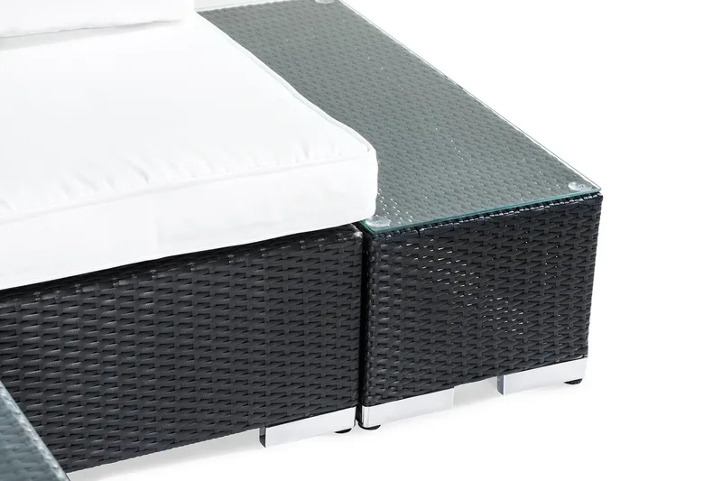 Bahamas Liten Loungegrupp Utomhus - 3-sits Litet Loungeset i Konstrotting för Uteplats och Balkong - Svart / Vita dynor - Utemöbler & utemiljö - Loungemöbler - Loungeset & loungegrupp