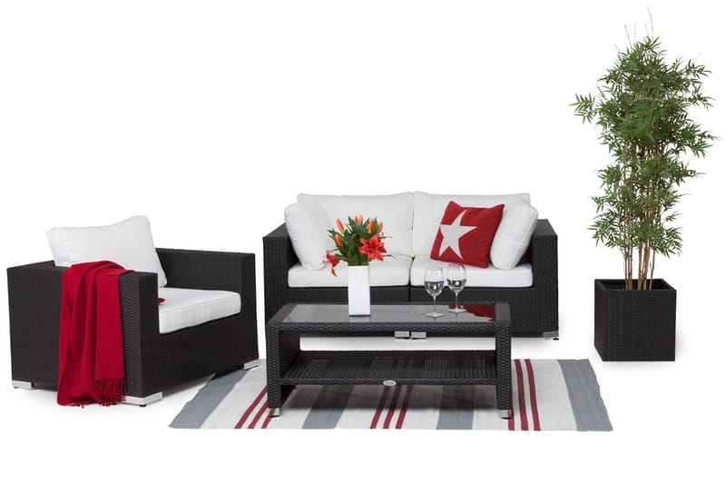 Bahamas Liten Loungegrupp Utomhus - 3-sits Litet Loungeset i Konstrotting för Uteplats och Balkong - Svart - Utemöbler & utemiljö - Loungemöbler - Loungeset & loungegrupp
