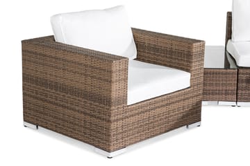 Bahamas Liten Loungegrupp Utomhus - 3-sits Litet Loungeset med Utefåtölj i Konstrotting för Uteplats och Balkong - Beige / Vita dynor - Utemöbler & utemiljö - Loungemöbler - Loungeset & loungegrupp