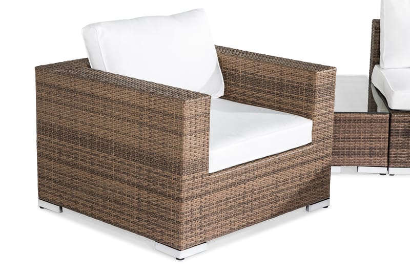 Bahamas Liten Loungegrupp Utomhus - 3-sits Litet Loungeset med Utefåtölj i Konstrotting för Uteplats och Balkong - Beige / Vita dynor - Utemöbler & utemiljö - Loungemöbler - Loungeset & loungegrupp