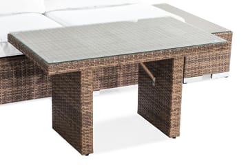 Bahamas Liten Loungegrupp Utomhus - 3-sits Litet Loungeset med Utefåtölj i Konstrotting för Uteplats och Balkong - Beige / Vita dynor - Utemöbler & utemiljö - Loungemöbler - Loungeset & loungegrupp