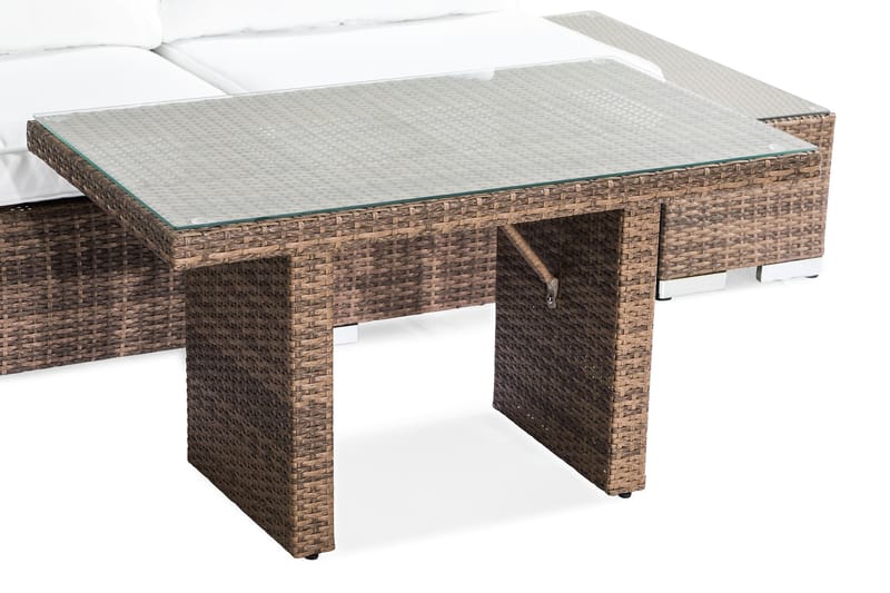 Bahamas Liten Loungegrupp Utomhus - 3-sits Litet Loungeset med Utefåtölj i Konstrotting för Uteplats och Balkong - Beige / Vita dynor - Utemöbler & utemiljö - Loungemöbler - Loungeset & loungegrupp