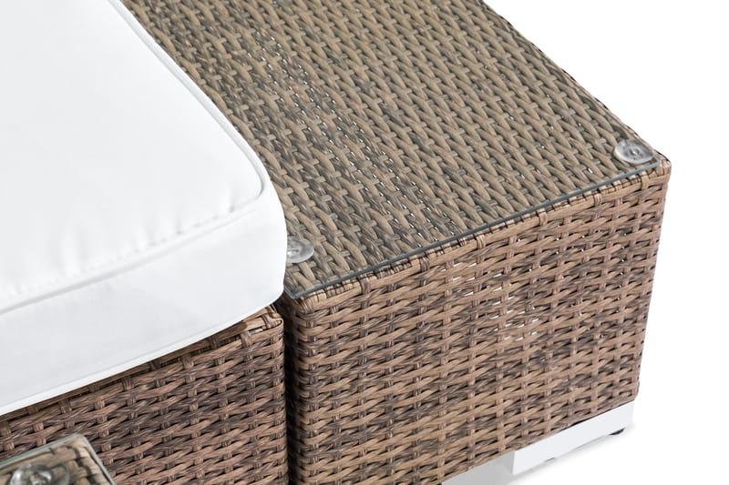 Bahamas Liten Loungegrupp Utomhus - 3-sits Litet Loungeset med Utefåtölj i Konstrotting för Uteplats och Balkong - Beige / Vita dynor - Utemöbler & utemiljö - Loungemöbler - Loungeset & loungegrupp