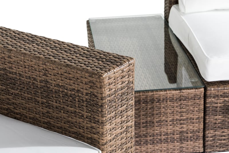 Bahamas Liten Loungegrupp Utomhus - 3-sits Litet Loungeset med Utefåtölj i Konstrotting för Uteplats och Balkong - Beige / Vita dynor - Utemöbler & utemiljö - Loungemöbler - Loungeset & loungegrupp