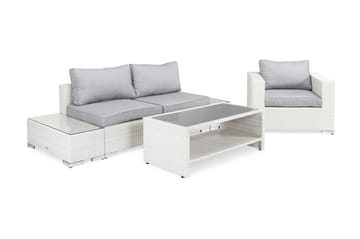 Bahamas Liten Loungegrupp Utomhus - 3-sits Litet Loungeset med Utefåtölj i Konstrotting för Uteplats och Balkong - Vit / Gråa dynor - Utemöbler & utemiljö - Loungemöbler - Loungeset & loungegrupp