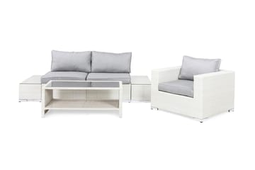 Bahamas Liten Loungegrupp Utomhus - 3-sits Litet Loungeset med Utefåtölj i Konstrotting för Uteplats och Balkong - Vit / Gråa dynor - Utemöbler & utemiljö - Loungemöbler - Loungeset & loungegrupp