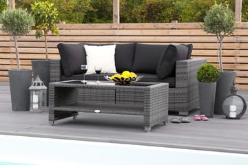 Bahamas Liten loungegrupp utomhus - Soffgrupp till balkong 2-sits - Litet loungeset utemöbler - - Grå / Svarta dynor - Utemöbler & utemiljö - Loungemöbler - Loungeset & loungegrupp