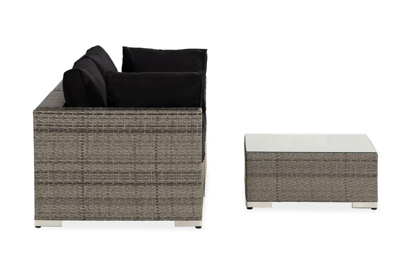 Bahamas Liten loungegrupp utomhus - Soffgrupp till balkong 3-sits - Litet loungeset konstrotting utemöbler - Grå /Sand / Svarta dynor - Utemöbler & utemiljö - Loungemöbler - Loungeset & loungegrupp