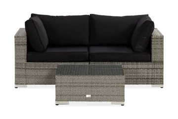 Bahamas Liten loungegrupp utomhus - Soffgrupp till balkong 3-sits - Litet loungeset konstrotting utemöbler - Grå /Sand / Svarta dynor - Utemöbler & utemiljö - Loungemöbler - Loungeset & loungegrupp