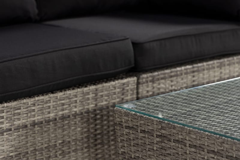 Bahamas Liten loungegrupp utomhus - Soffgrupp till balkong 3-sits - Litet loungeset konstrotting utemöbler - Grå /Sand / Svarta dynor - Utemöbler & utemiljö - Loungemöbler - Loungeset & loungegrupp