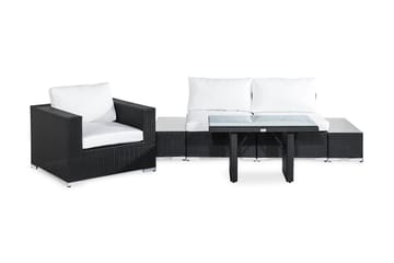 Bahamas Liten loungegrupp utomhus - Soffgrupp till balkong 3-sits Litet loungeset konstrotting utemöbler - Svart / Vita dynor - Utemöbler & utemiljö - Loungemöbler - Loungeset & loungegrupp