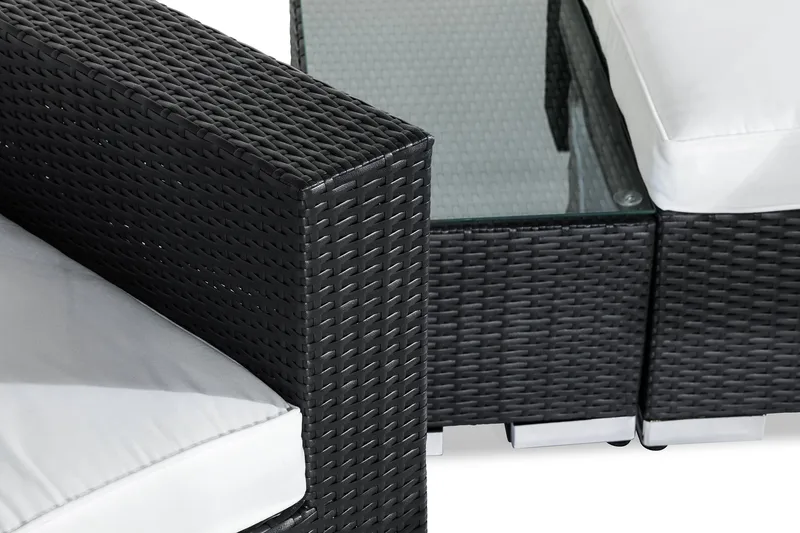 Bahamas Liten loungegrupp utomhus - Soffgrupp till balkong 3-sits Litet loungeset konstrotting utemöbler - Svart / Vita dynor - Utemöbler & utemiljö - Loungemöbler - Loungeset & loungegrupp
