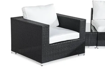 Bahamas Liten loungegrupp utomhus - Soffgrupp till balkong 3-sits Litet loungeset konstrotting utemöbler - Svart / Vita dynor - Utemöbler & utemiljö - Loungemöbler - Loungeset & loungegrupp