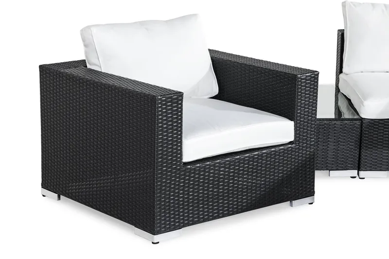 Bahamas Liten loungegrupp utomhus - Soffgrupp till balkong 3-sits Litet loungeset konstrotting utemöbler - Svart / Vita dynor - Utemöbler & utemiljö - Loungemöbler - Loungeset & loungegrupp