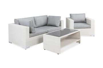 Bahamas Liten loungegrupp utomhus - Soffgrupp till balkong 3-sits - Litet loungeset konstrotting utemöbler - Vit / Mörkgråa dynor - Utemöbler & utemiljö - Loungemöbler - Loungeset & loungegrupp
